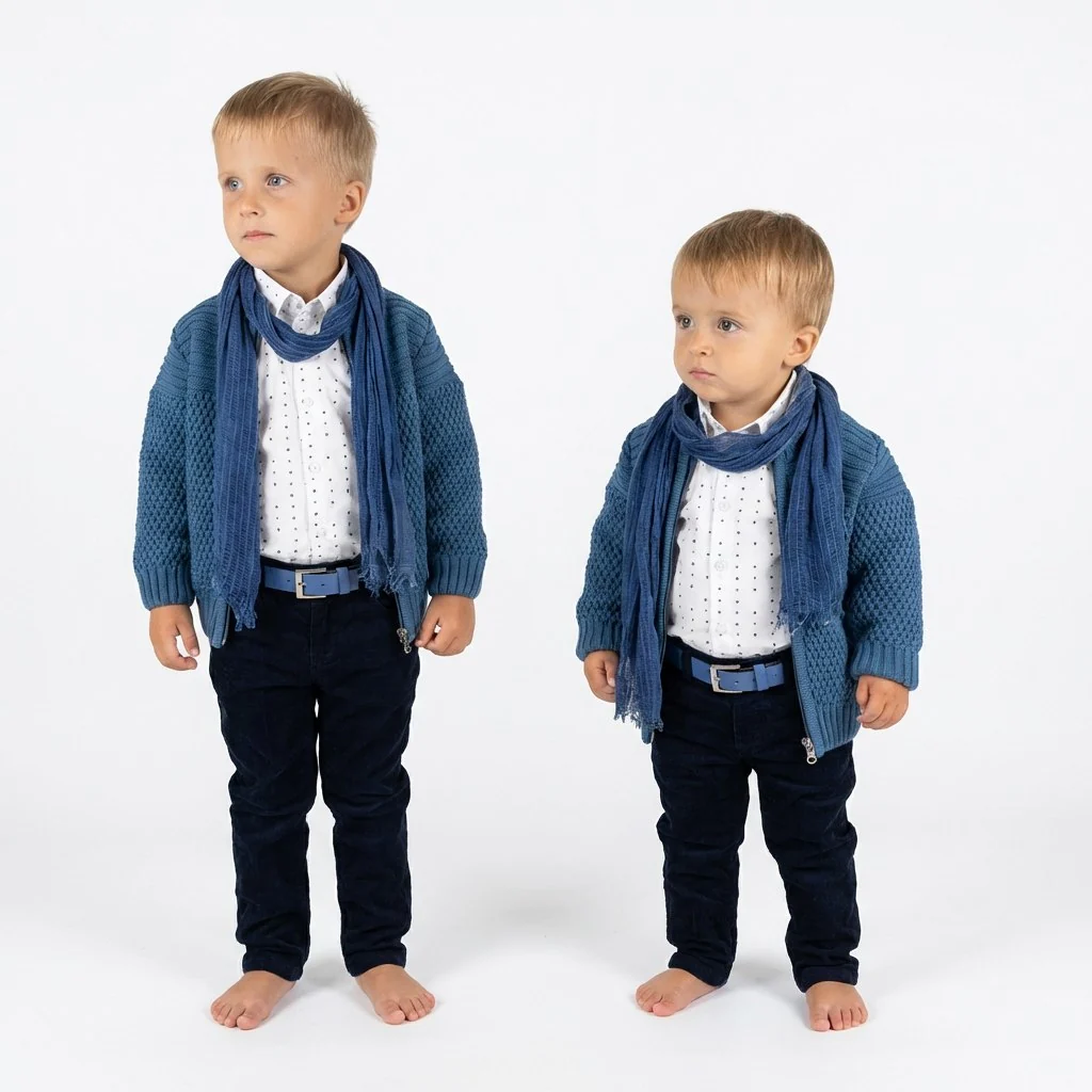 Baby Boy Blue Knit Cardigan Smart Casual Outfit Set - Image 3