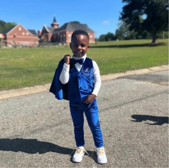 Luxury Baby Boy Velvet Blue Tuxedo | Royal Blue Jacket with Bow Tie - Image 6