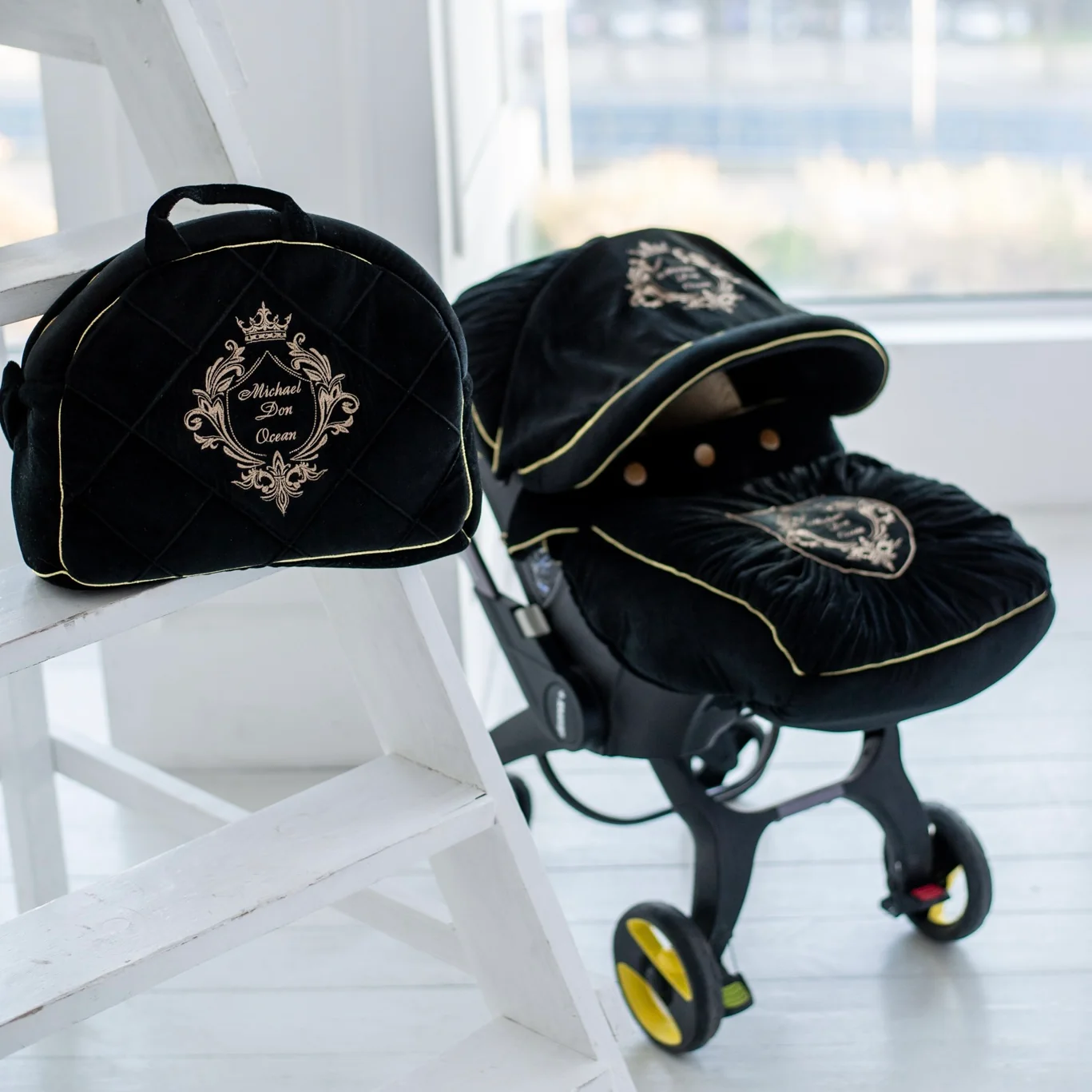 Black & Gold Personalized Doona Car Seat Accessories Set - Image 7