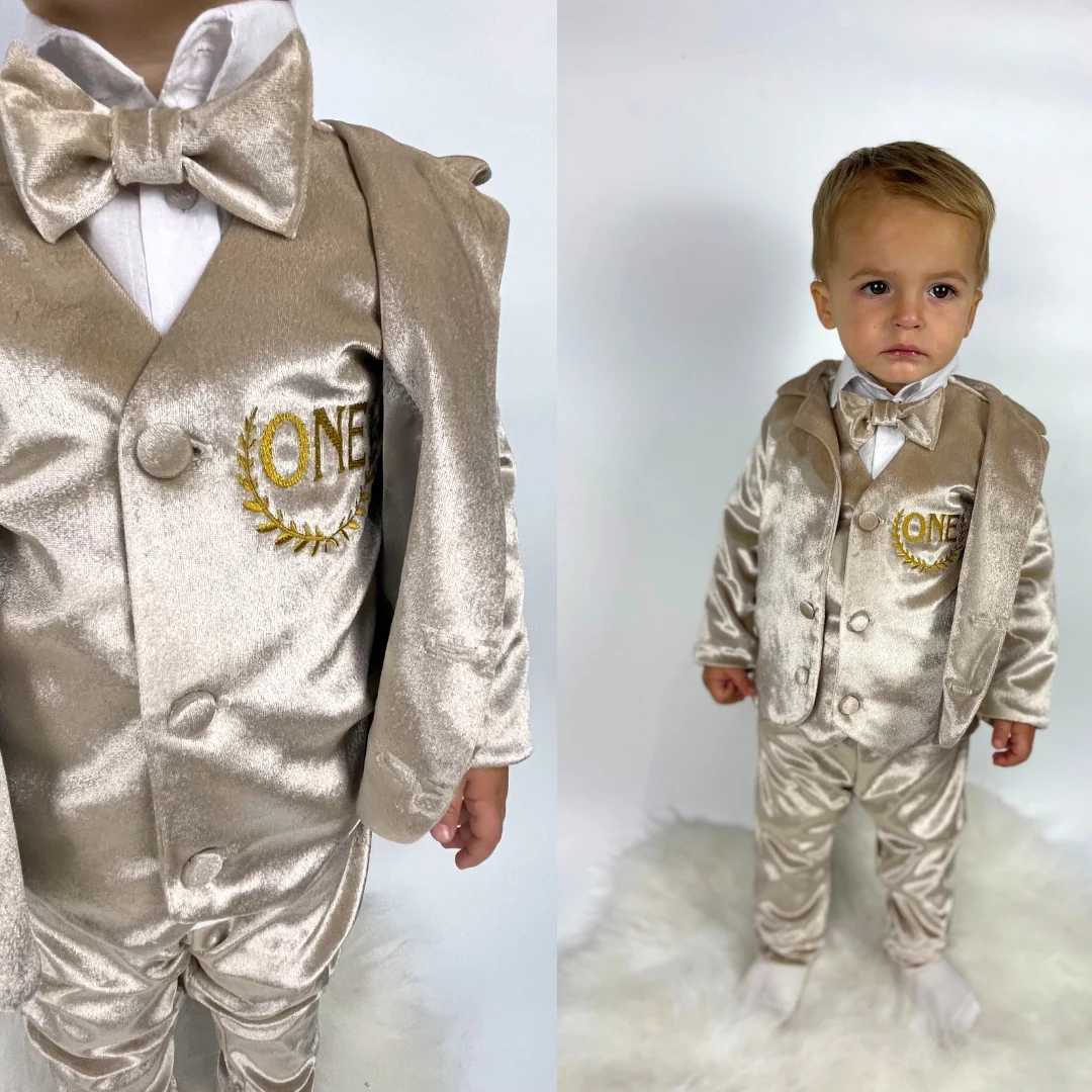 Personalised Champagne Baby Tuxedo Velvet Formal Suit - Image 4