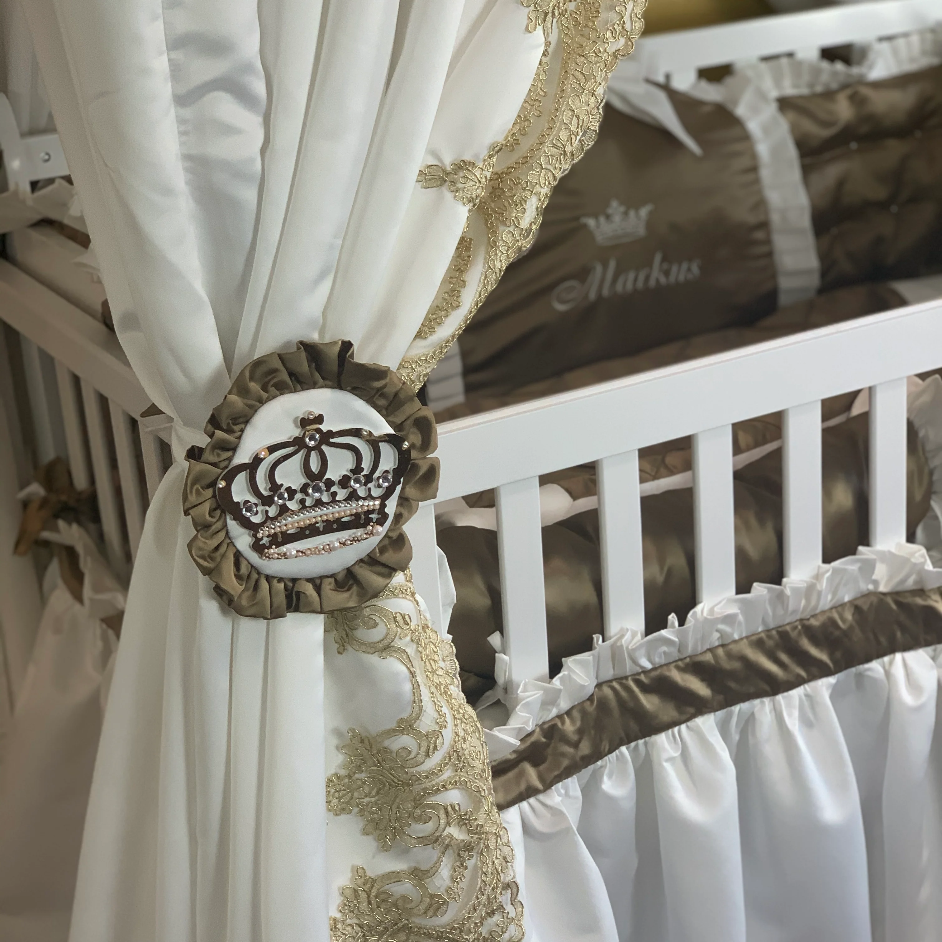 Royal Palace Gold Baby Boy Crib Bedding Set with Lace & Canopy - Image 3