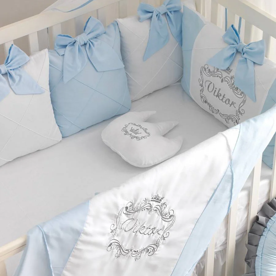 Luxury Light Blue Baby Boy Crib Bedding Set with Canopy | Baby Nest & Embroidered Blanket - Image 4