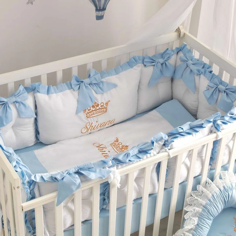Royal Crown Light Blue Crib Bedding & Baby Nest Set with Tulle Canopy for Baby Boy - Image 3