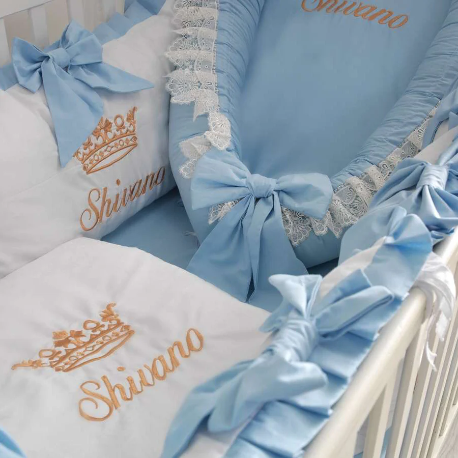 Royal Crown Light Blue Crib Bedding & Baby Nest Set with Tulle Canopy for Baby Boy - Image 7