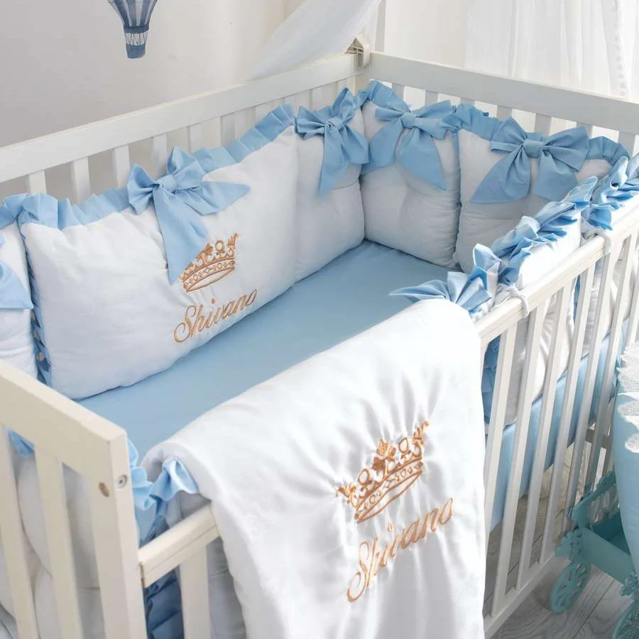 Royal Crown Light Blue Crib Bedding & Baby Nest Set with Tulle Canopy for Baby Boy - Image 8