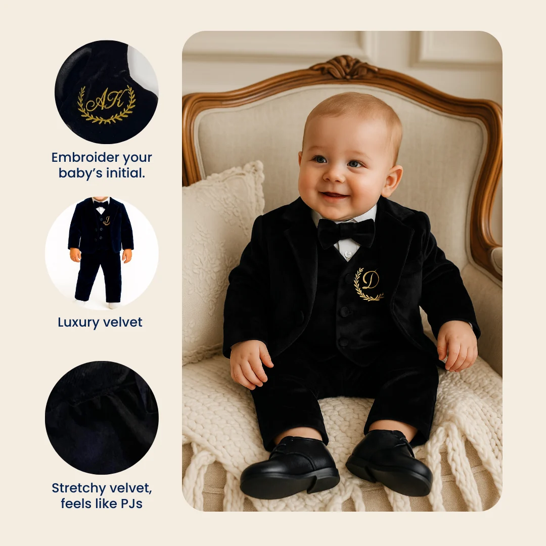 Luxury Baby Boy Black Suit with Bow Tie | 4 Piece Outfit Set - Image 2