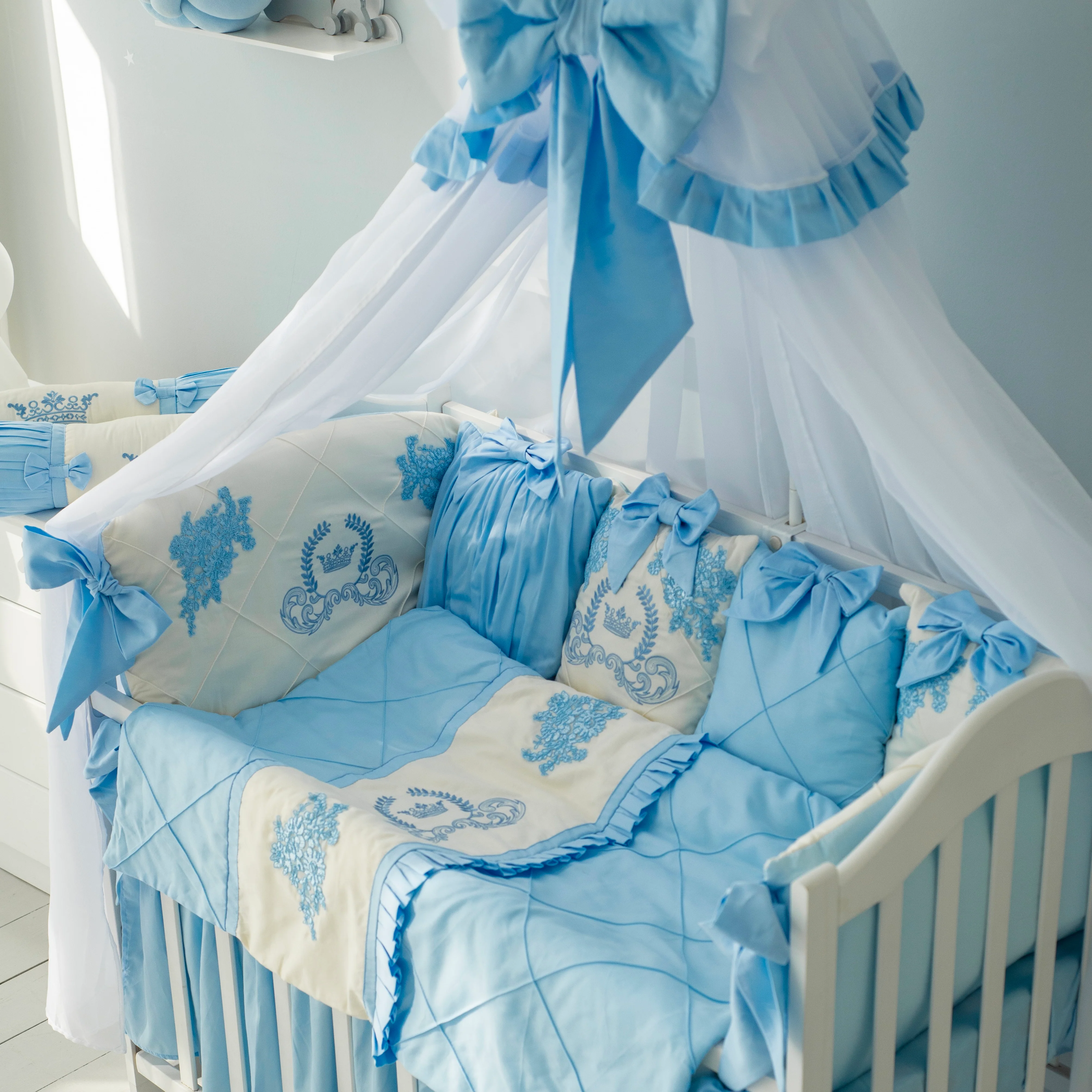Personalized Luxury Blue Crib Bedding for Boy | Embroidered Crib Bedding Set with Canopy - Image 5