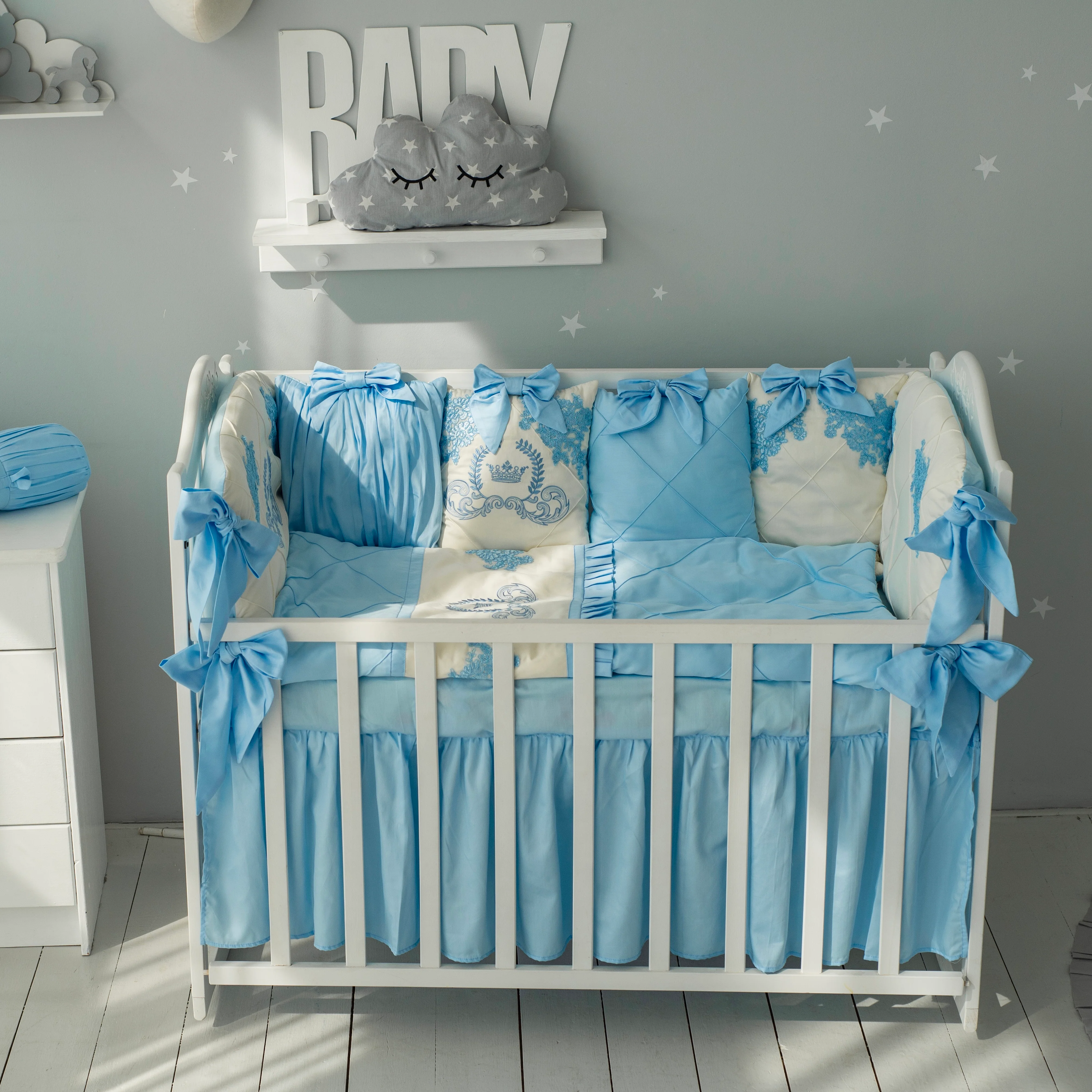 Personalized Luxury Blue Crib Bedding for Boy | Embroidered Crib Bedding Set with Canopy - Image 6