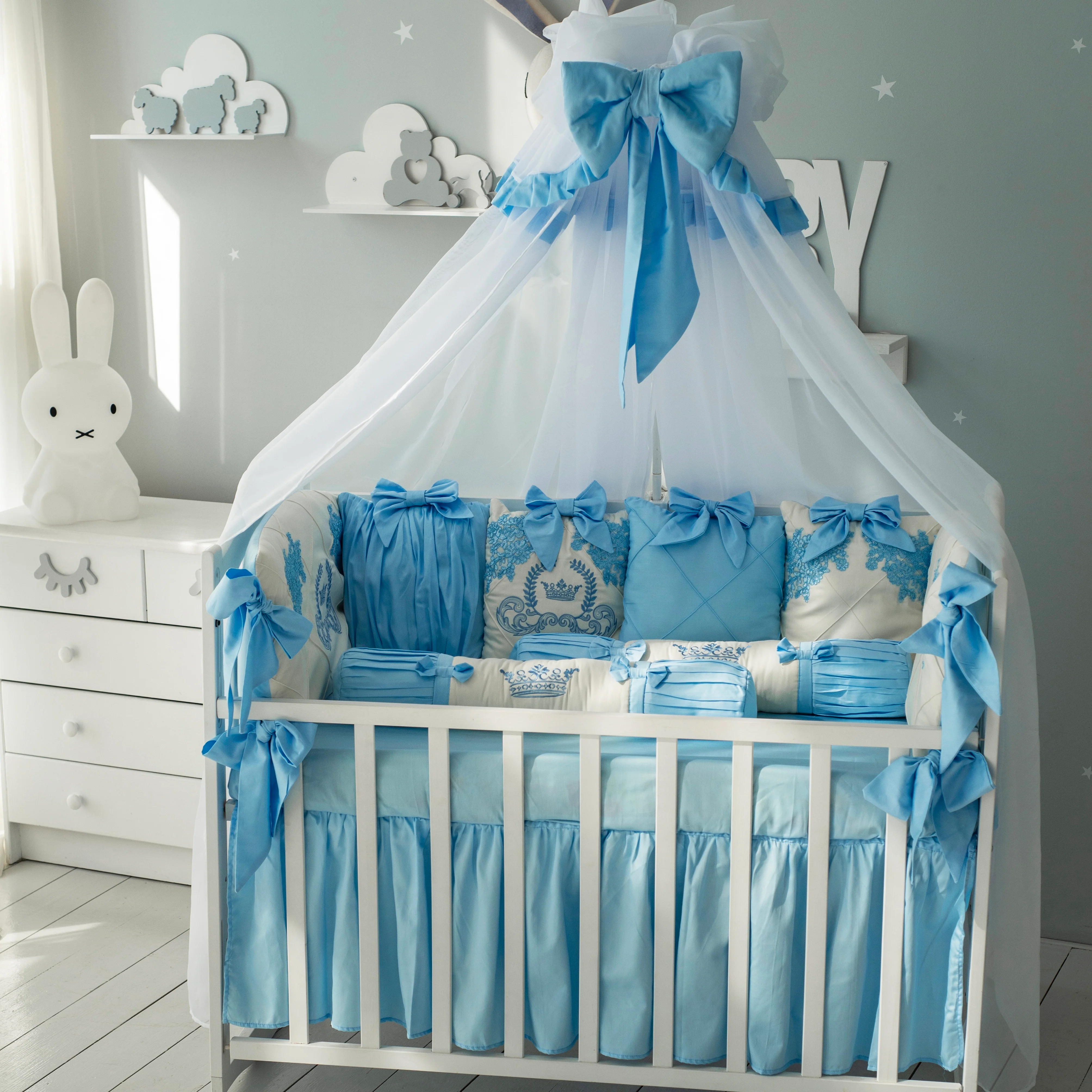 Personalized Luxury Blue Crib Bedding for Boy | Embroidered Crib Bedding Set with Canopy - Image 7