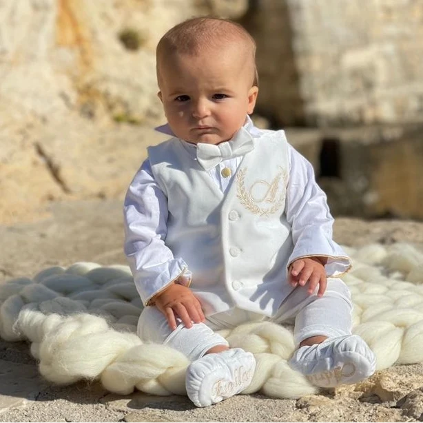 Personalised White Velvet Boss Baby Tuxedo | Elegant Baby Boy Outfit for Special Occasions - Image 4