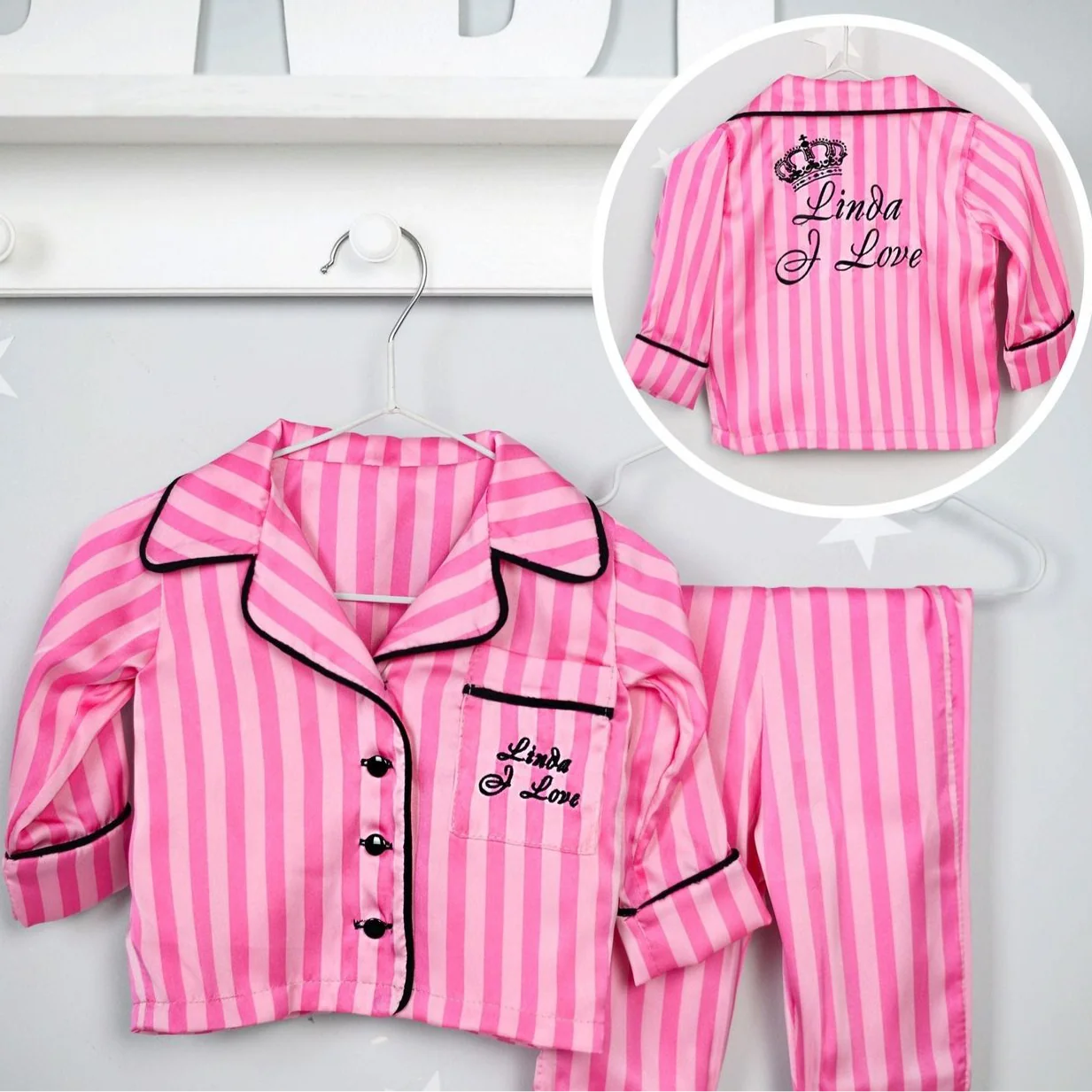 Personalized Pink Silk Baby Pajamas Set with Monogram - Image 2