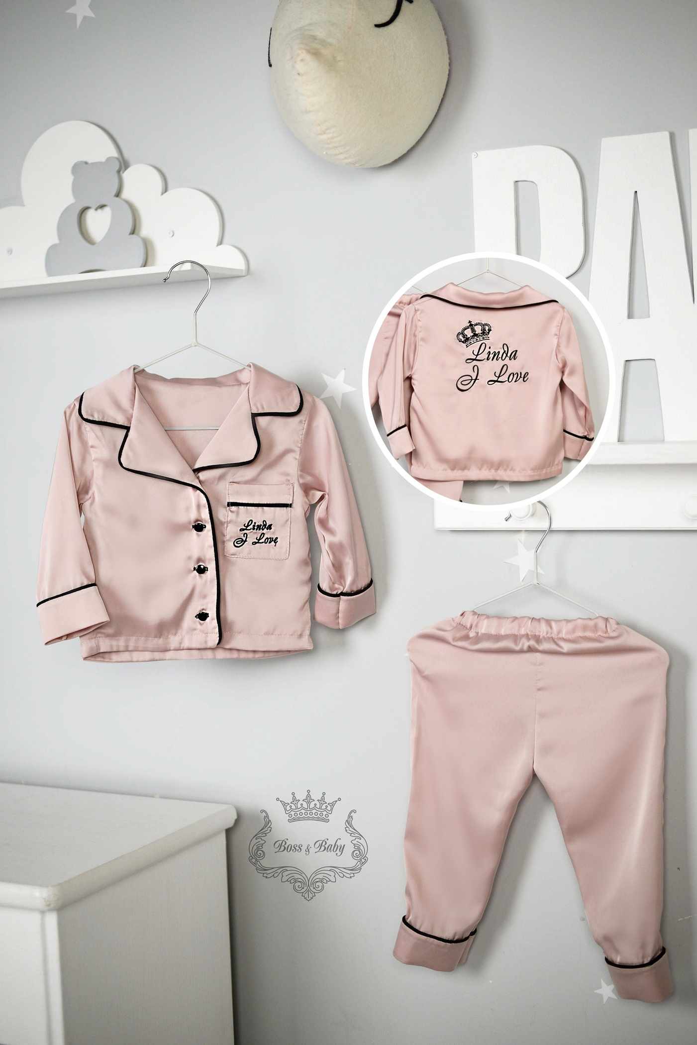 Personalized Pink Silk Baby Pajamas with Monogram - Image 5