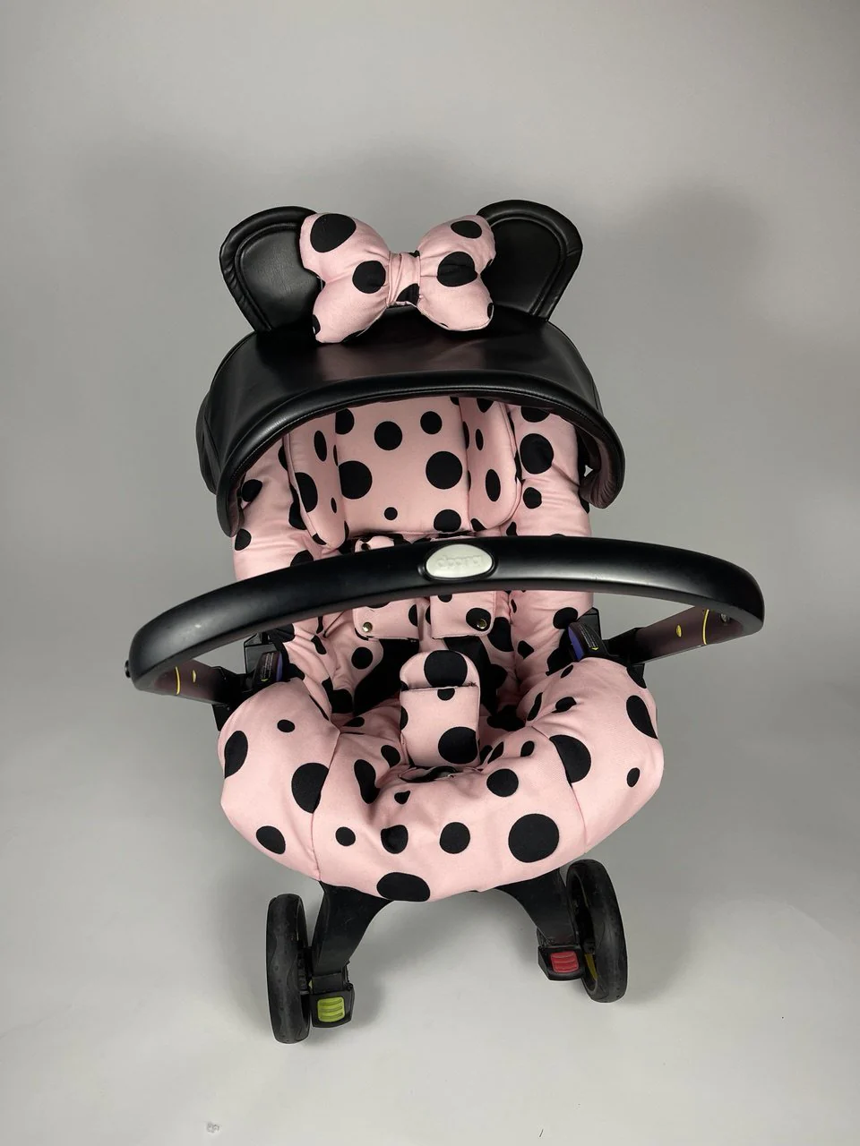 Pink Polka Dot Baby Car Seat Cover Set – Ears & Bow - Image 7