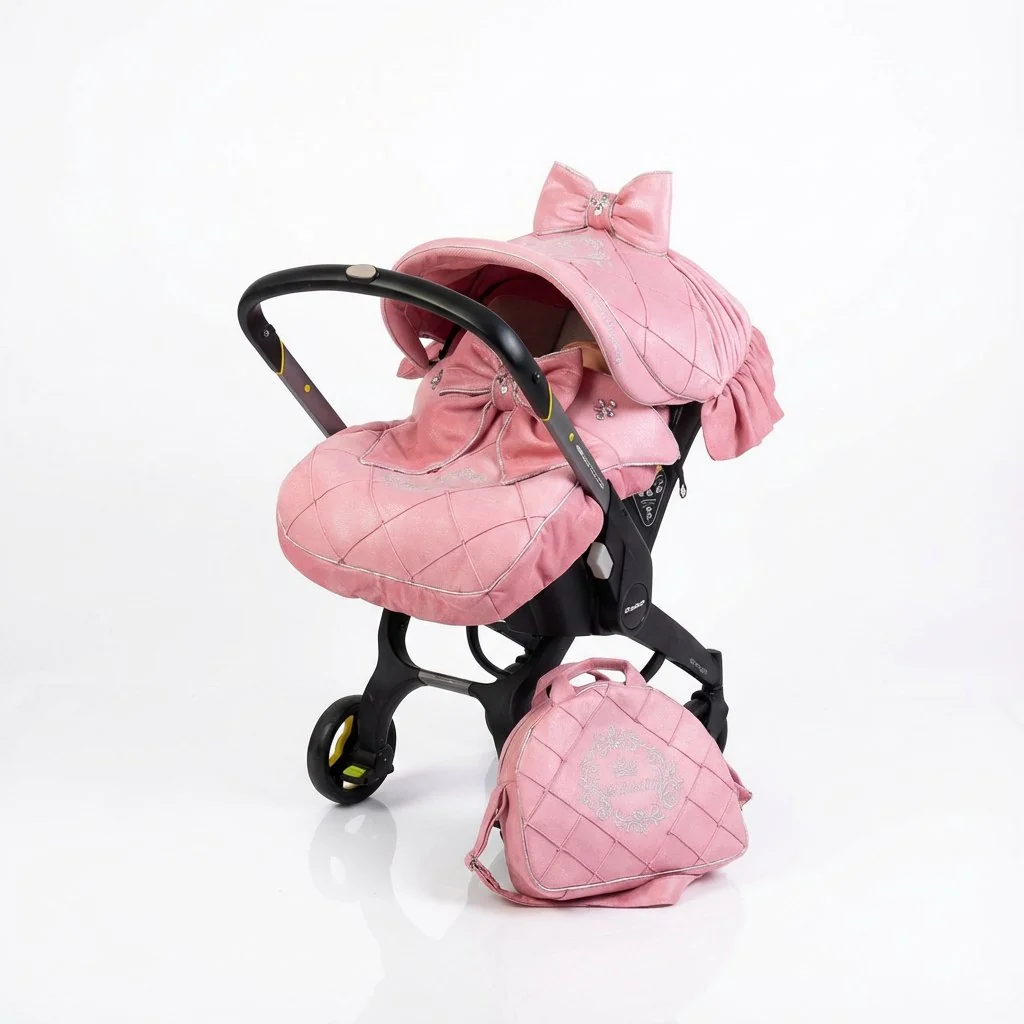 Sparkly Pink Baby Car Seat Cover Set with Rhinestones