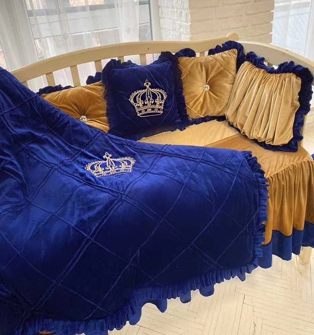 Royal Blue and Gold Baby Crib Bedding Set | Velvet Baby Bedding Set - Image 4