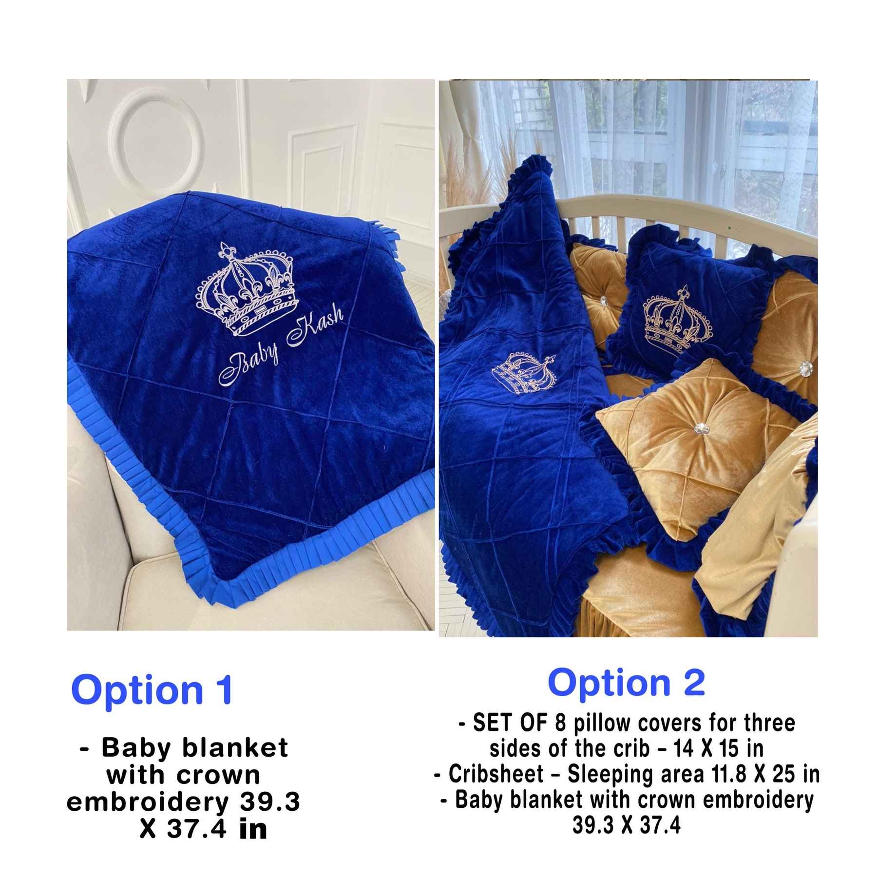 Royal Blue and Gold Baby Crib Bedding Set | Velvet Baby Bedding Set - Image 5