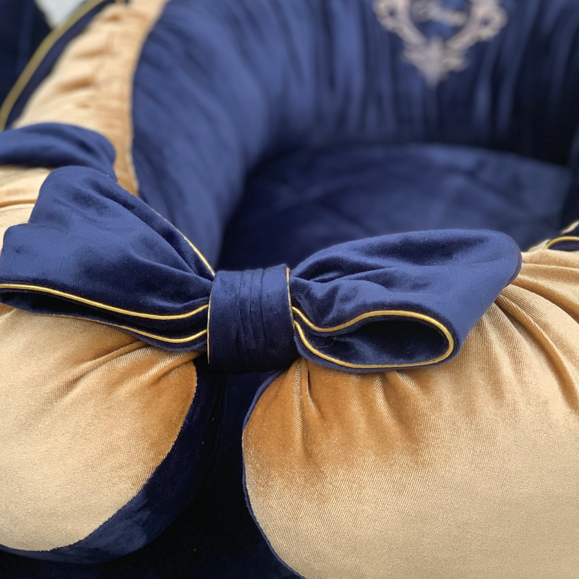 Royal Blue Velvet Baby Nest Cocoon for Newborn | Customizable Baby Lounger - Image 3