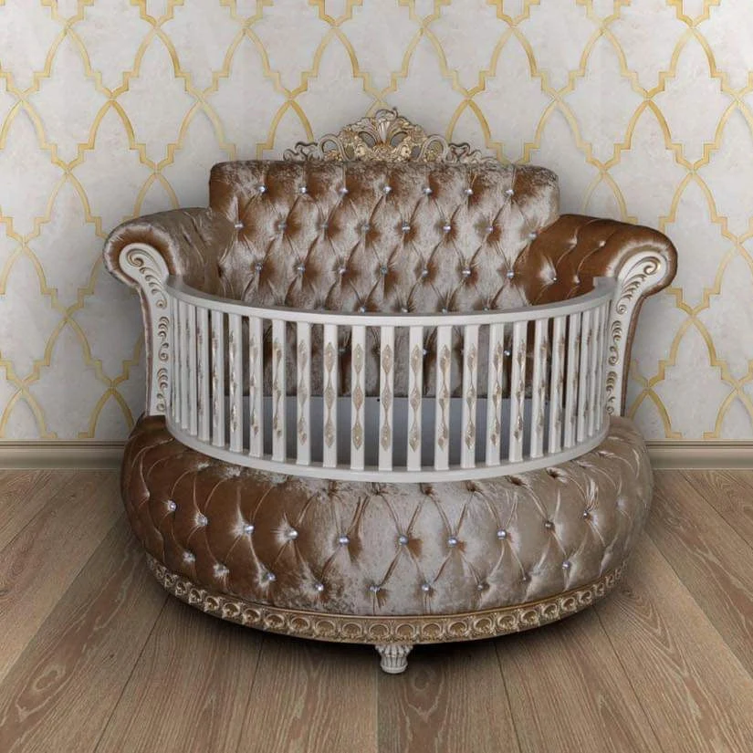 Royal Palace Round Crib Bedding | Luxury Round Baby Crib | Rhinestone Nursery Decor - Image 6