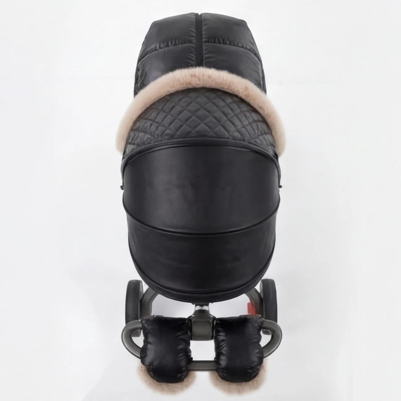 Luxury Black Leather with Natural Fur – Premium Stroller Cover Winter Set - Image 3