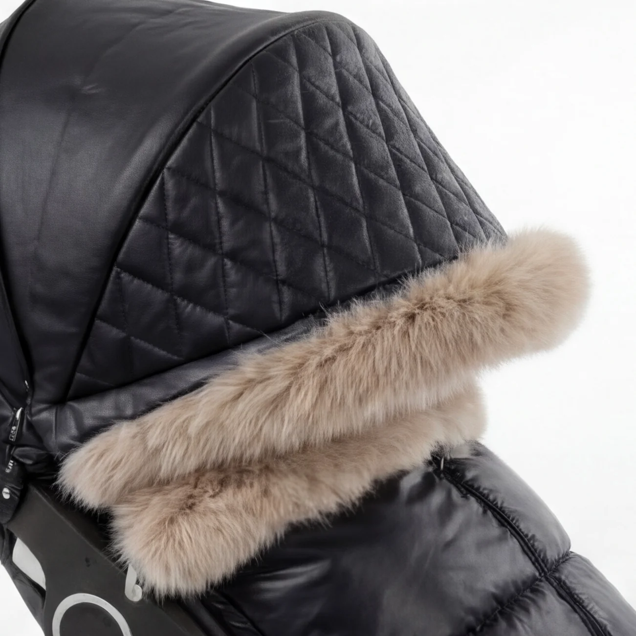 Luxury Black Leather with Natural Fur – Premium Stroller Cover Winter Set - Image 4